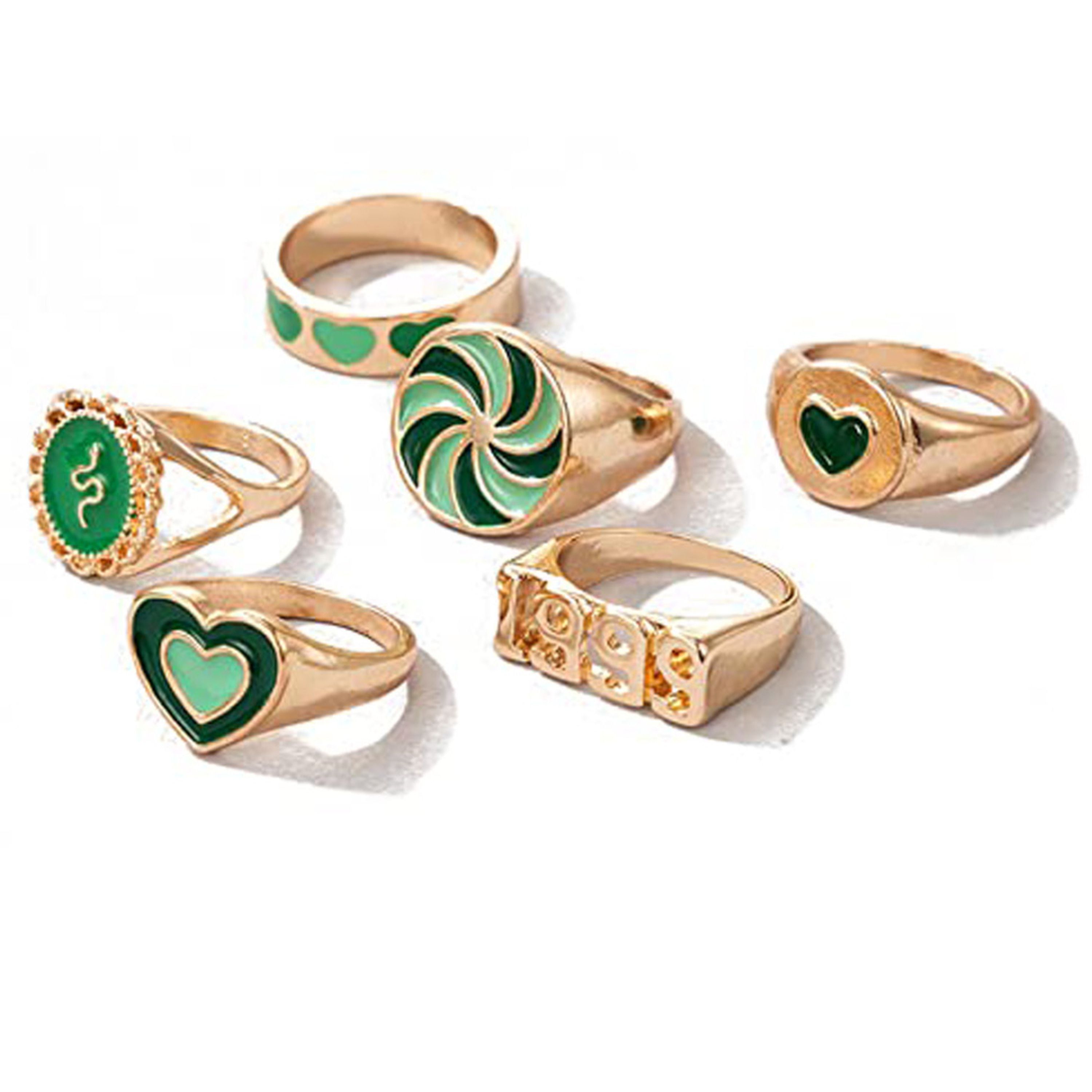     			FASHION FRILL - Green Rings Combo ( Pack of 1 )