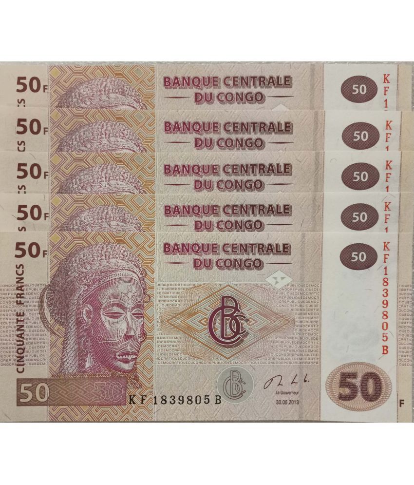     			Hop n Shop - Congo 50 Francs 5 Notes Serial Gem UNC 5 Paper currency & Bank notes