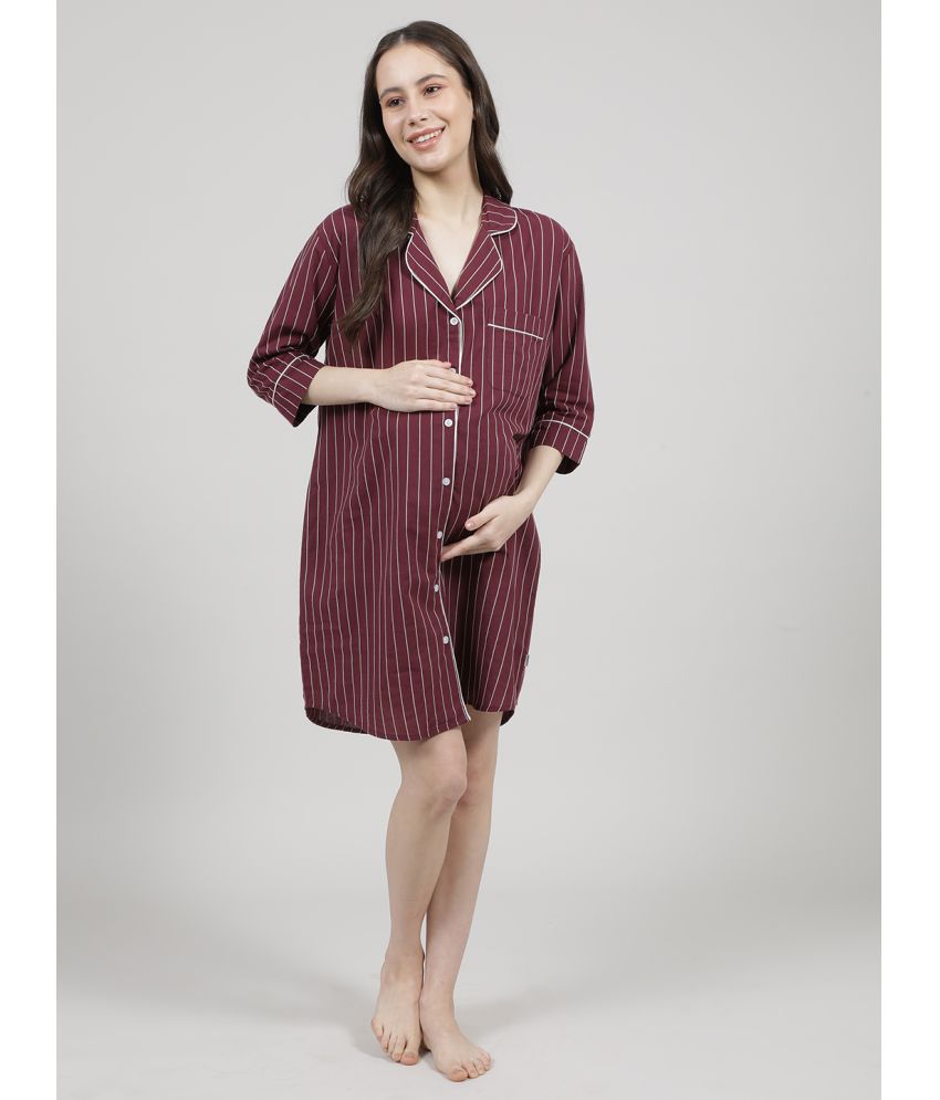     			Mackly - Burgundy Cotton Women's Maternity Dress ( Pack of 1 )