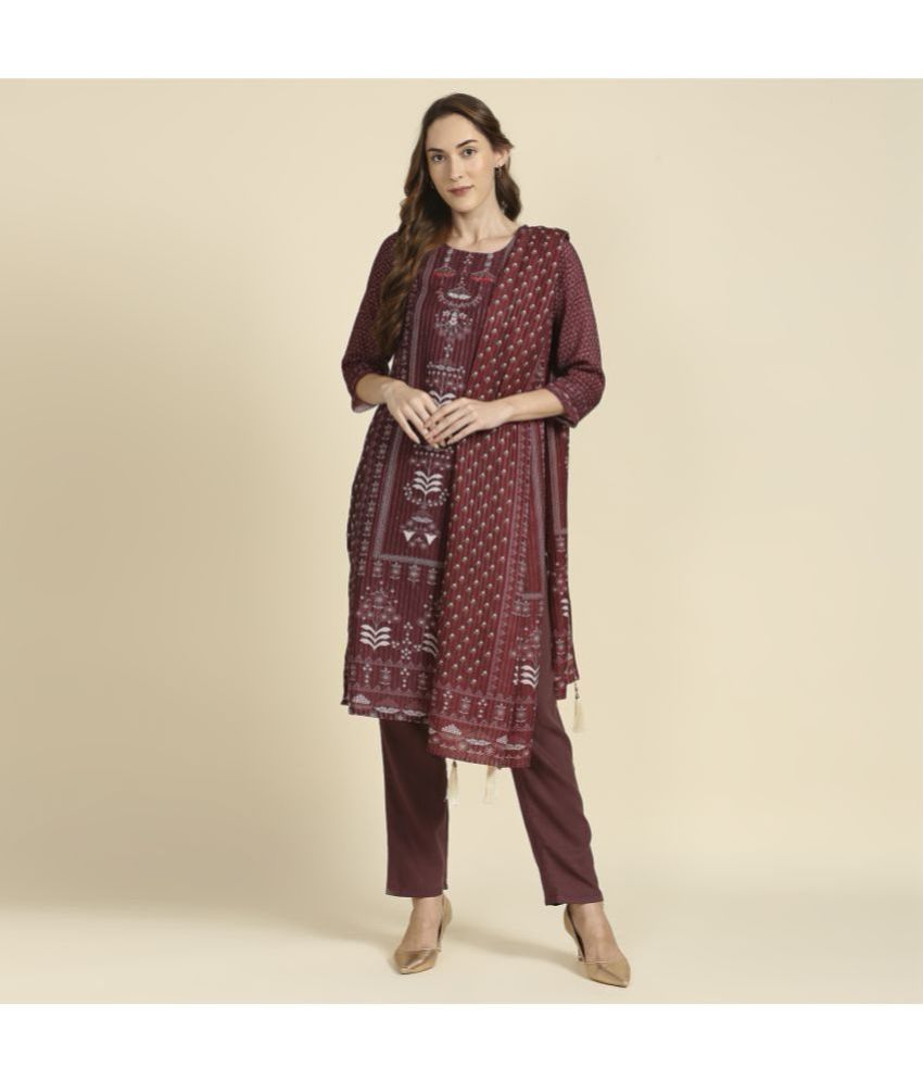     			Madhuram Textiles - Maroon Straight Cotton Women's Stitched Salwar Suit ( Pack of 1 )