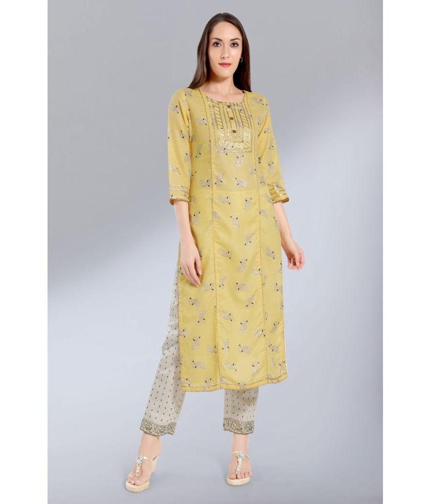     			Madhuram Textiles - Yellow Cotton Blend Women's Straight Kurti ( Pack of 1 )