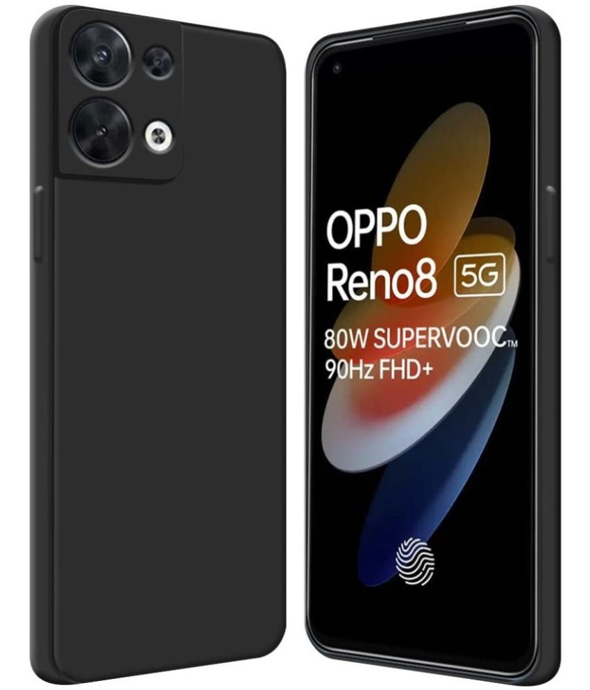     			Spectacular Ace - Black Silicon Plain Cases Compatible For Oppo Reno 8 5G ( Pack of 1 )