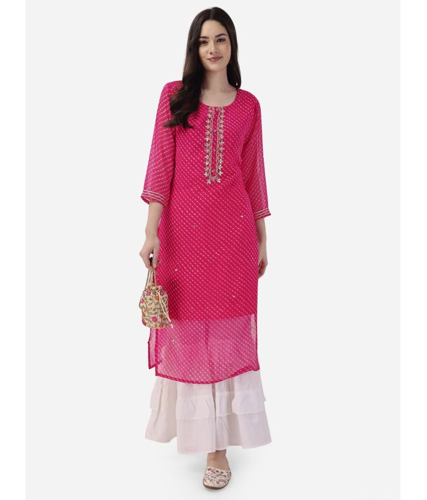     			Style Samsara - Pink Georgette Women's Straight Kurti ( Pack of 1 )