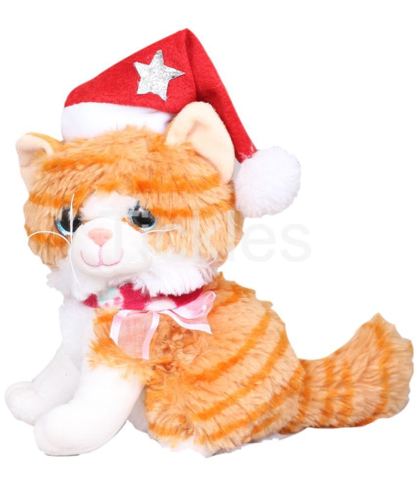     			Tickles Cat with Christmas Santa Cap Glitter Eye Soft Stuffed Plush Animal Toy for Kids Room (Color: Orange Size: 20 cm)