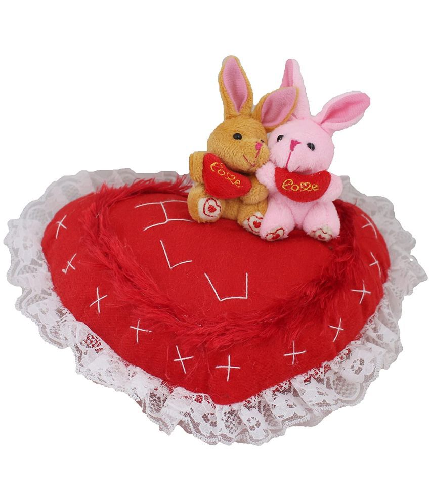     			Tickles Loving Couple Rabbit Sitting on Heart Soft Stuffed Plush Animal Cushion Beautiful Special Valentine Day Gift (Color: Red Size:20 cm)