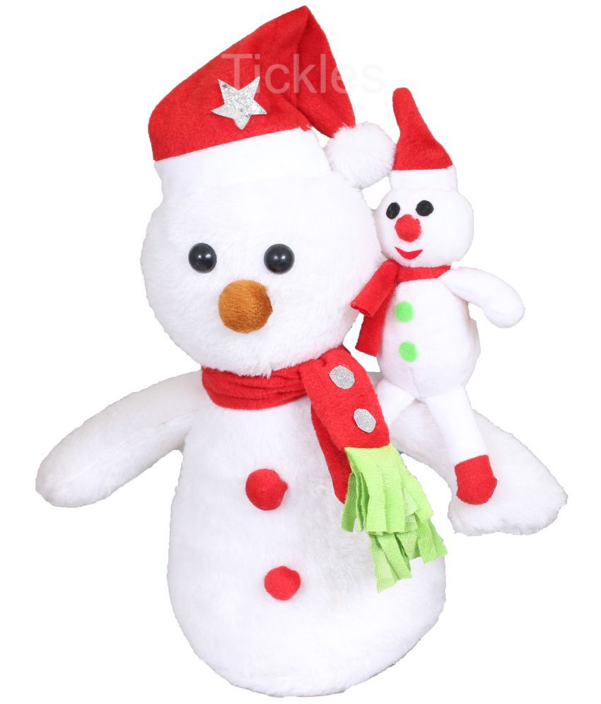     			Tickles Soft Stuffed Plush Christmas Santa Snowman with Snowman Kid Wearing Santa Cap and Muffler Toy for Kids (Color: White Size: Snowman 35 cm and Snowman Kid 13 cm)
