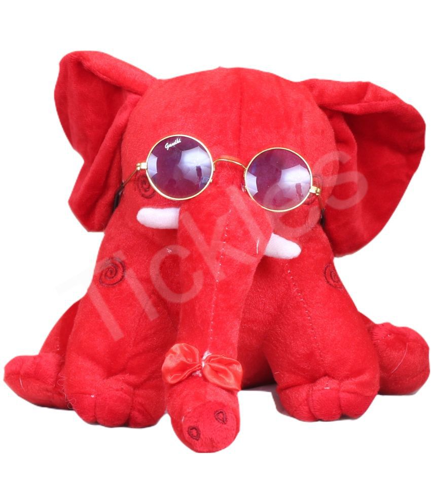     			Tickles Soft Stuffed Plush Animal Sitting Elephant Wearing Googles Toy for Kids Room  (Color: Red Size: 30 cm)