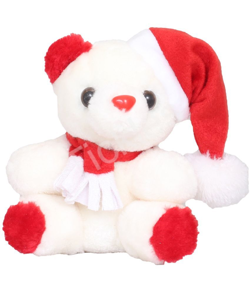     			Tickles Soft Stuffed Plush Animal Teddy with Christmas Santa Cap Toy for Kids Room (Color: White and Red Size: 15 cm)