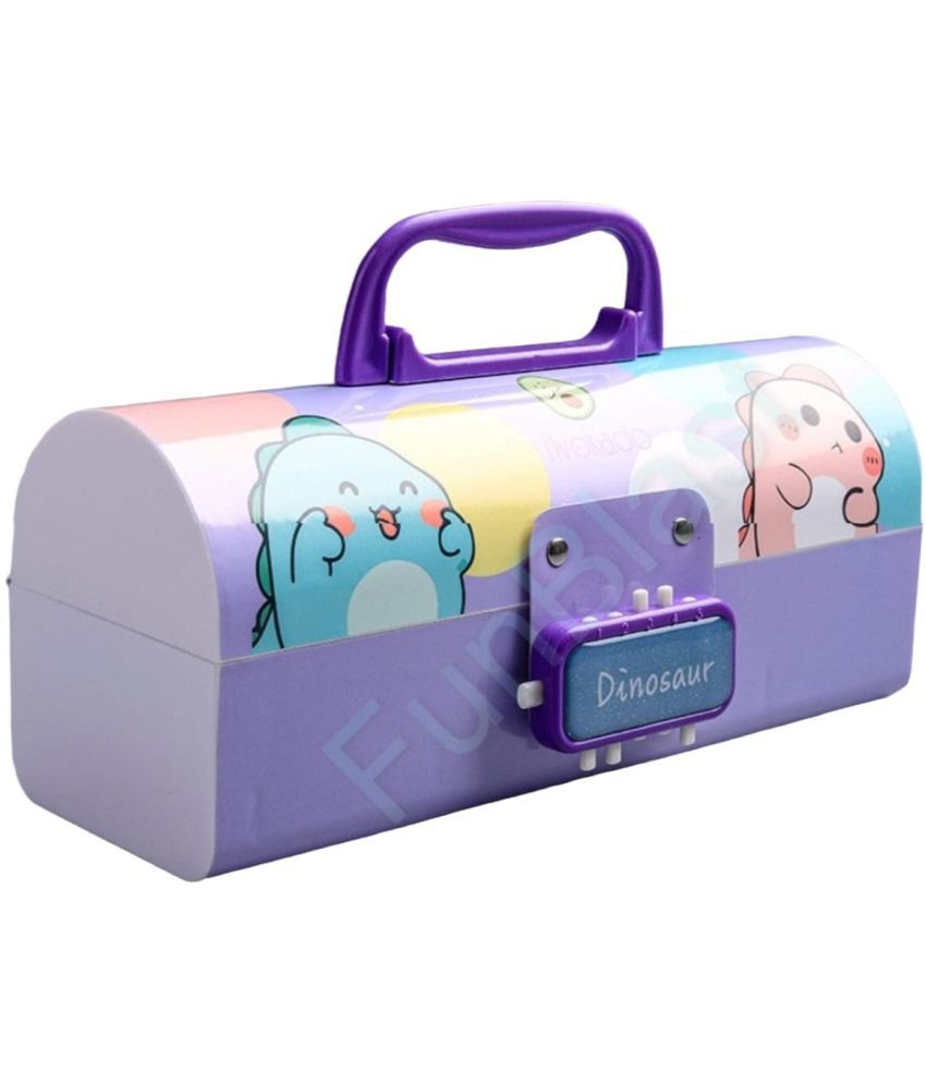     			VBE  Pencil Box – Suitcase Style Password Lock Pencil Case, Multi-Layer Pen & Pencil Box for Kids, Boys, Girls, Stationary Organizer Case for Kids, Return Gift for Kids (DINOSAR PURPLE)