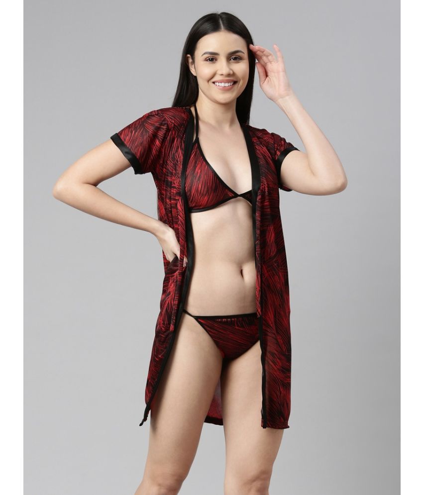     			BAILEY SELLS - Maroon Satin Women's Nightwear Robes ( Pack of 2 )