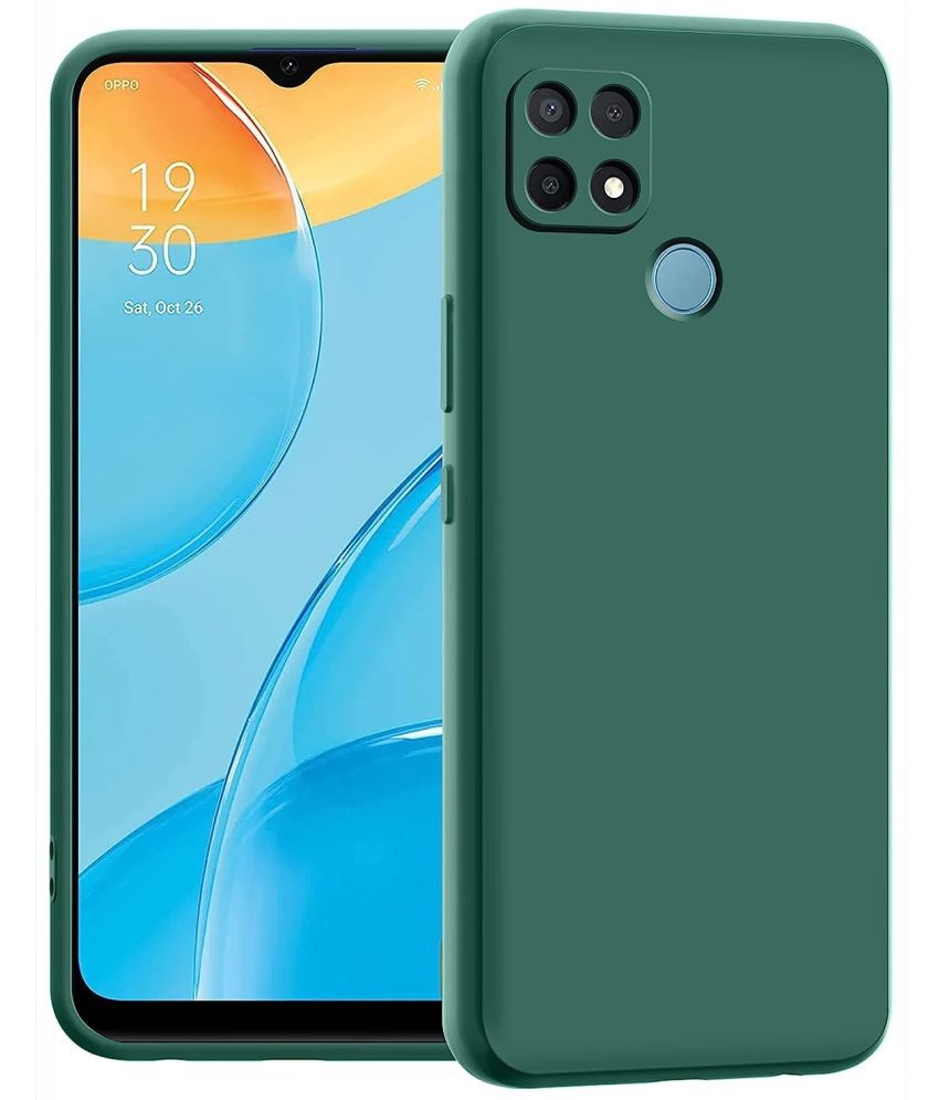     			Case Vault Covers - Green Silicon Plain Cases Compatible For Oppo A15s ( Pack of 1 )
