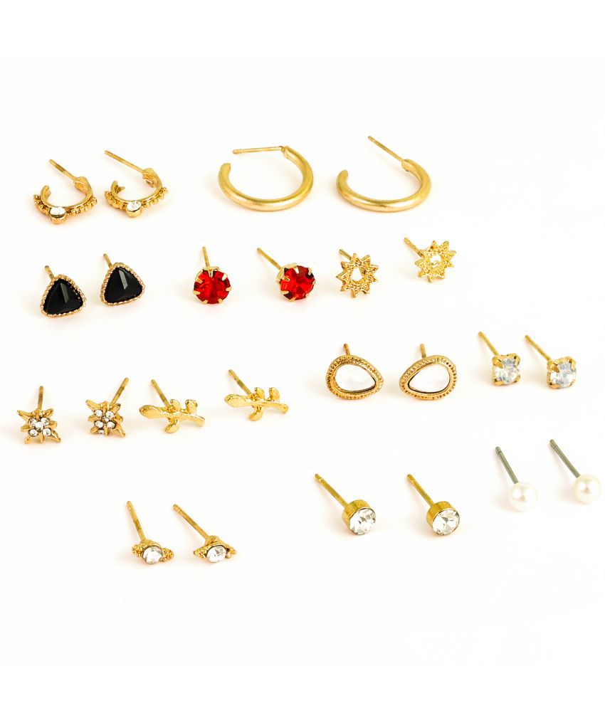     			FASHION FRILL - Golden Stud Earrings ( Pack of 1 )