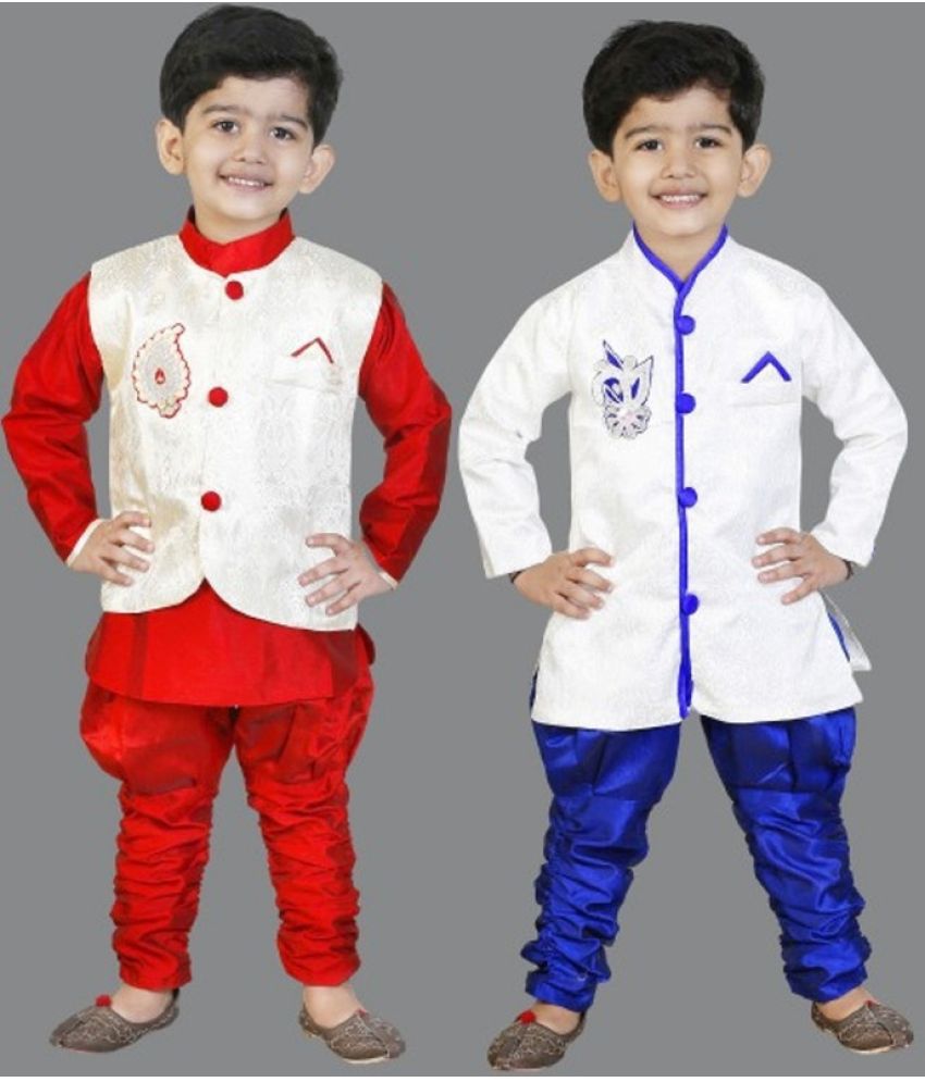     			GENERATION NEXT - Red & Blue Silk Boys Kurta With Pyjama ( Pack of 2 )