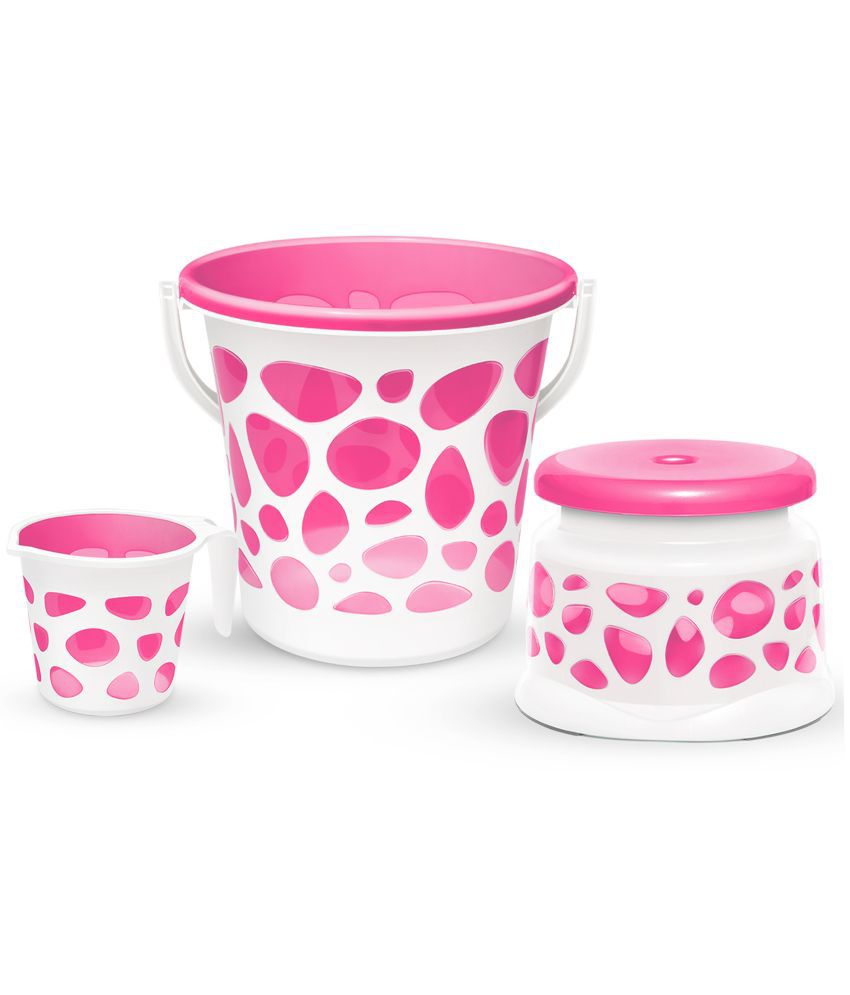     			Milton Duplex Spa 3 Piece Set, Pink | 25 Litres Bucket with Mug & Stool | Bathroom Accessory Set