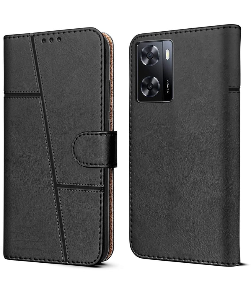     			NBOX - Black Artificial Leather Flip Cover Compatible For Oppo A57 4G ( Pack of 1 )