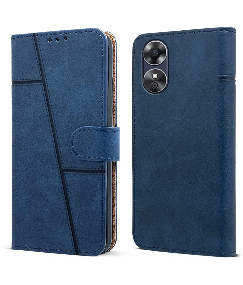     			NBOX - Blue Artificial Leather Flip Cover Compatible For Oppo A17 ( Pack of 1 )