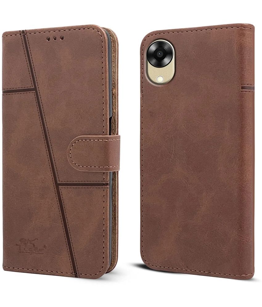     			NBOX - Brown Artificial Leather Flip Cover Compatible For Oppo A17K ( Pack of 1 )