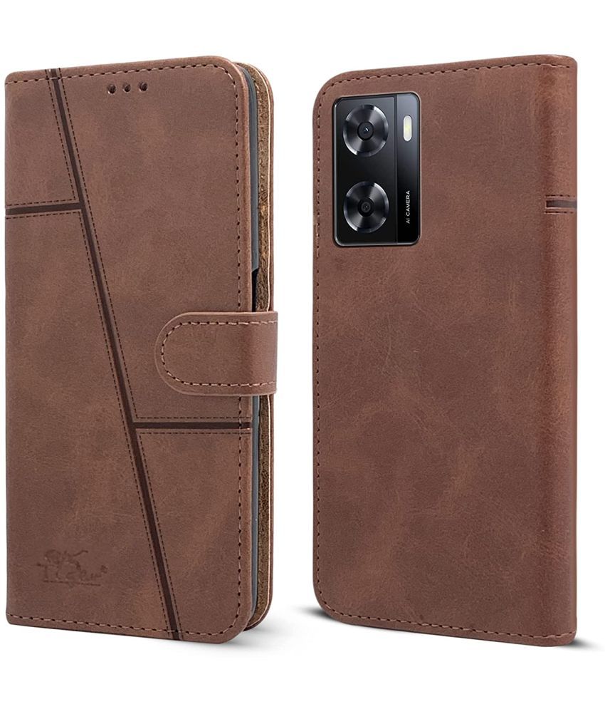     			NBOX - Brown Artificial Leather Flip Cover Compatible For Oppo A96 ( Pack of 1 )