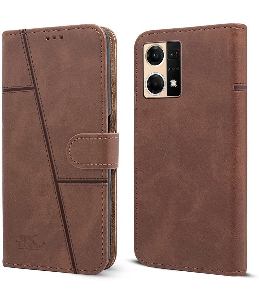     			NBOX - Brown Artificial Leather Flip Cover Compatible For Oppo F21 Pro 5G ( Pack of 1 )