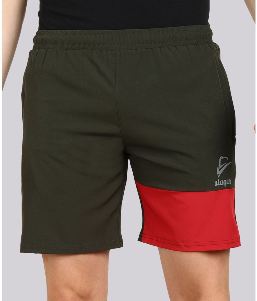     			SLAGEN - Olive Green Polyester Men's Running Shorts ( Pack of 1 )