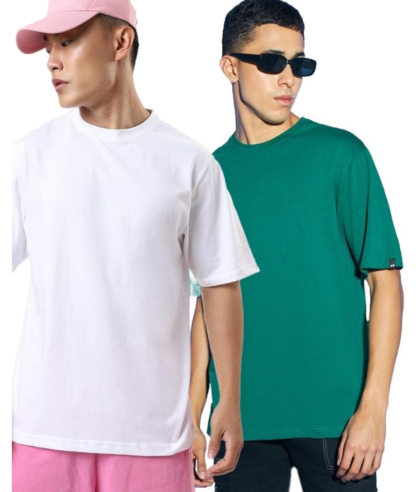     			Bewakoof - White Cotton Blend Oversized Fit Men's T-Shirt ( Pack of 2 )