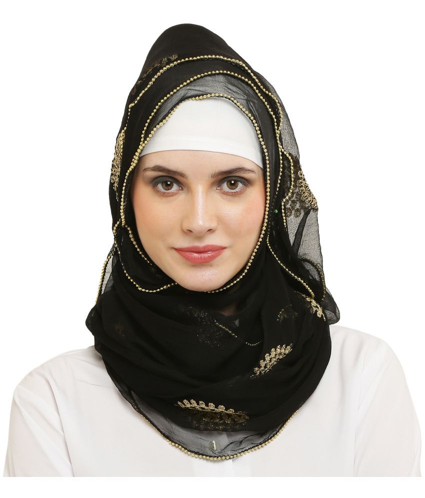     			Evelia Black Chiffon Stitched Hijab - Single