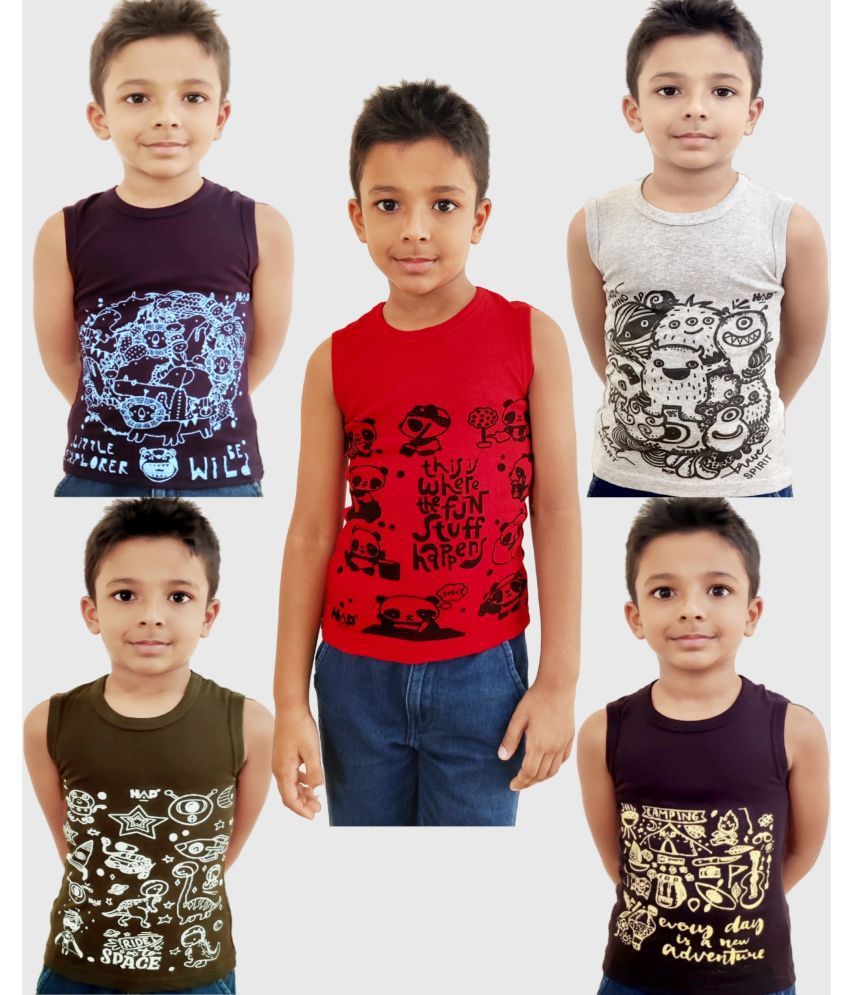     			Hap Kings - Multi Cotton Printed Boys Vest ( Pack of 5 )