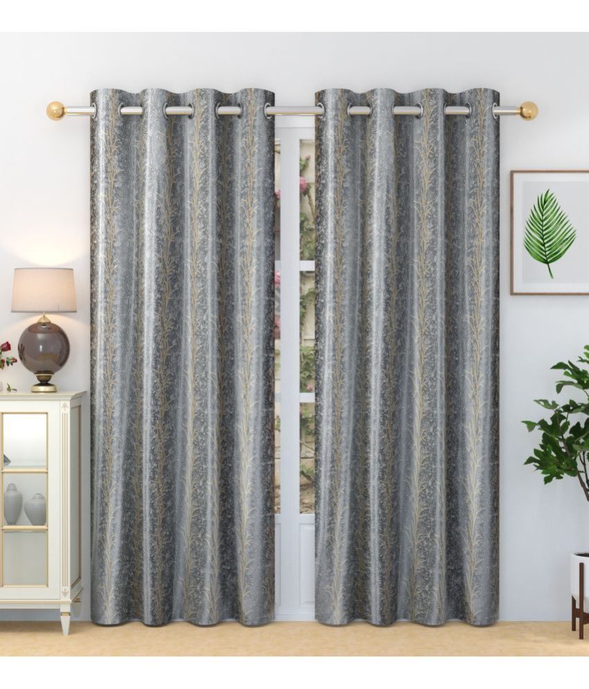     			Homefab India Abstract Blackout Eyelet Long Door Curtain 9ft (Pack of 2) - Light Grey