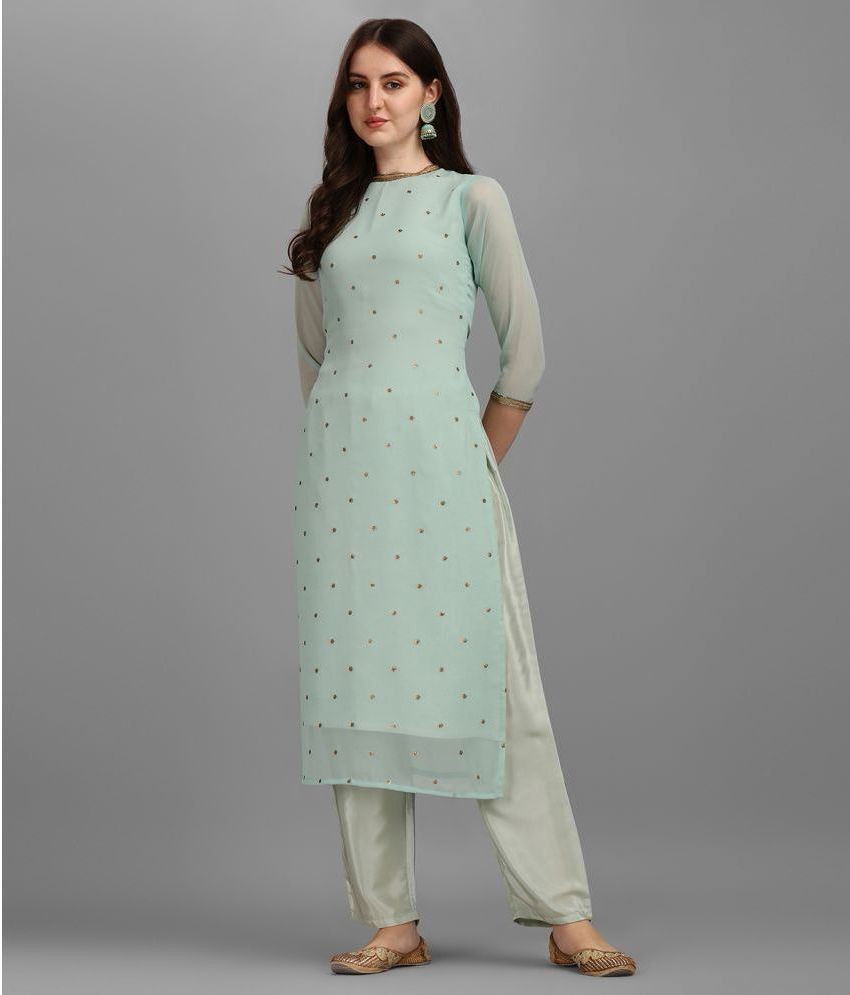     			Hritika - Mint Green Straight Georgette Women's Stitched Salwar Suit ( Pack of 1 )