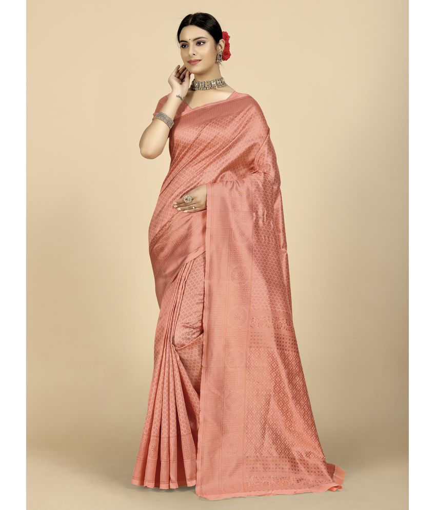     			Rangita Women Ethnic Motifs Banarasi Silk Saree With Blouse Piece - Peach