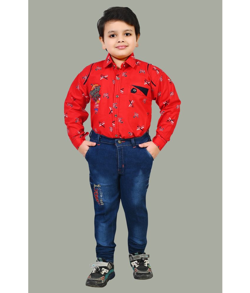     			Cherry Tree - Red Cotton Blend Boys Shirt & Jeans ( Pack of 1 )