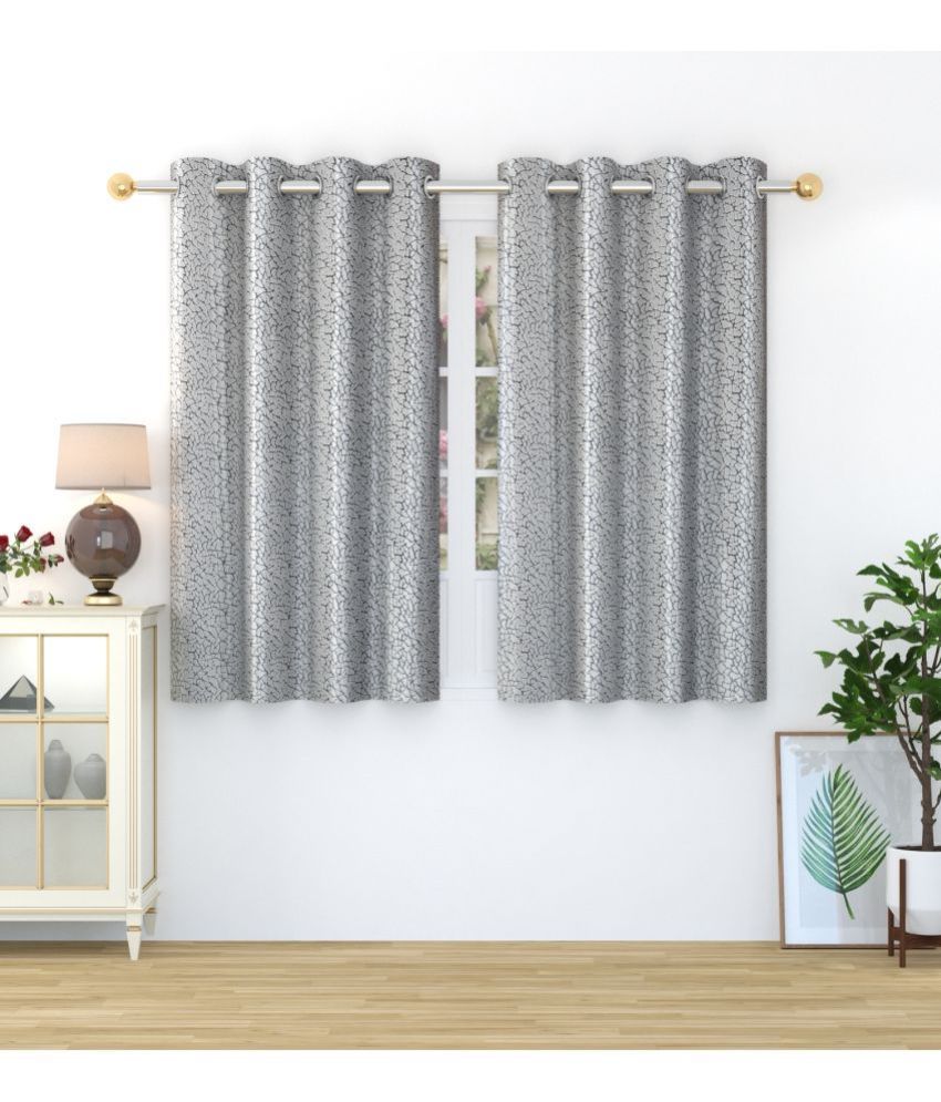     			Homefab India Abstract Blackout Eyelet Window Curtain 5ft (Pack of 2) - Light Grey