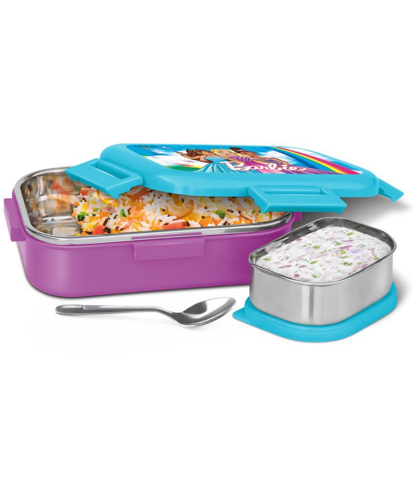    			Milton Flatmate Barbie Inner Stainless Steel Tiffin Box, 700 ml, with Inner Stainless Steel Container, 200 ml and Spoon, Purple | Food Grade | School Lunch Box | Picnic