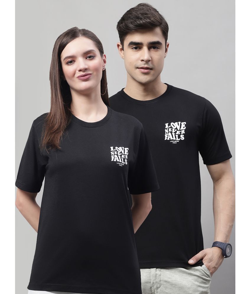     			OBAAN - Black Cotton Regular Fit Couple T-Shirt