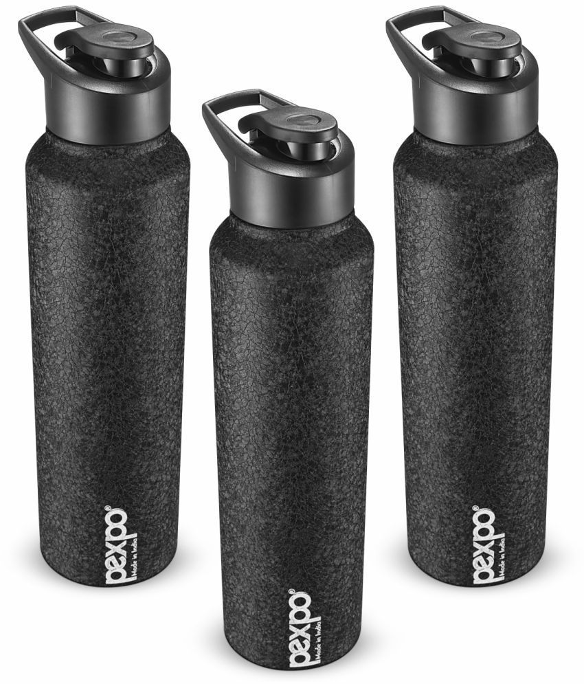     			PEXPO 1000 ml Stainless Steel Sports Water Bottle (Set of 3, Black, Chromo)