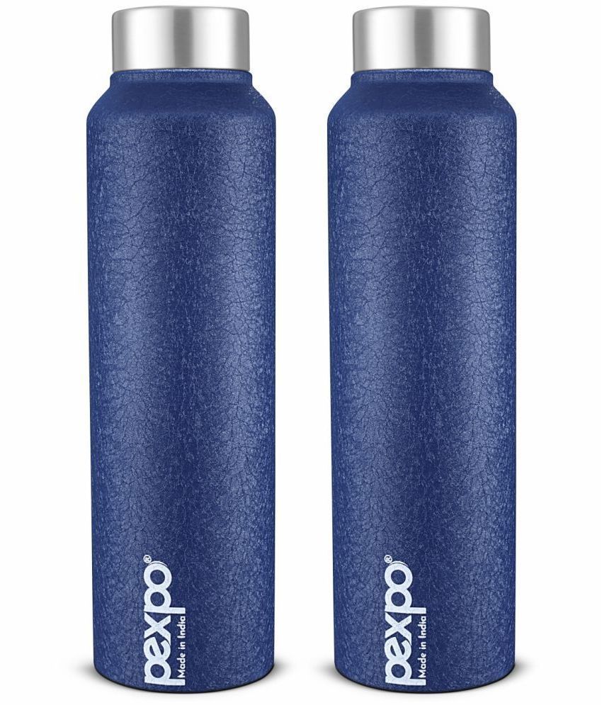     			PEXPO 1000 ml Stainless Steel Fridge Water Bottle (Set of 2, Blue, Chromo)