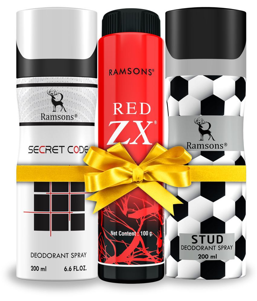     			RAMSONS Deo Talc Combo | 1 Stud Deodorant Spray - 200ml | 1 Secret Code Deodorant Spray - 200ml | 1 RED ZX Deo Talc - 100gm | Combo Pack Of 3