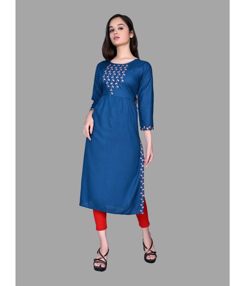     			haya fashion - Blue Rayon Women's Straight Kurti ( Pack of 1 )