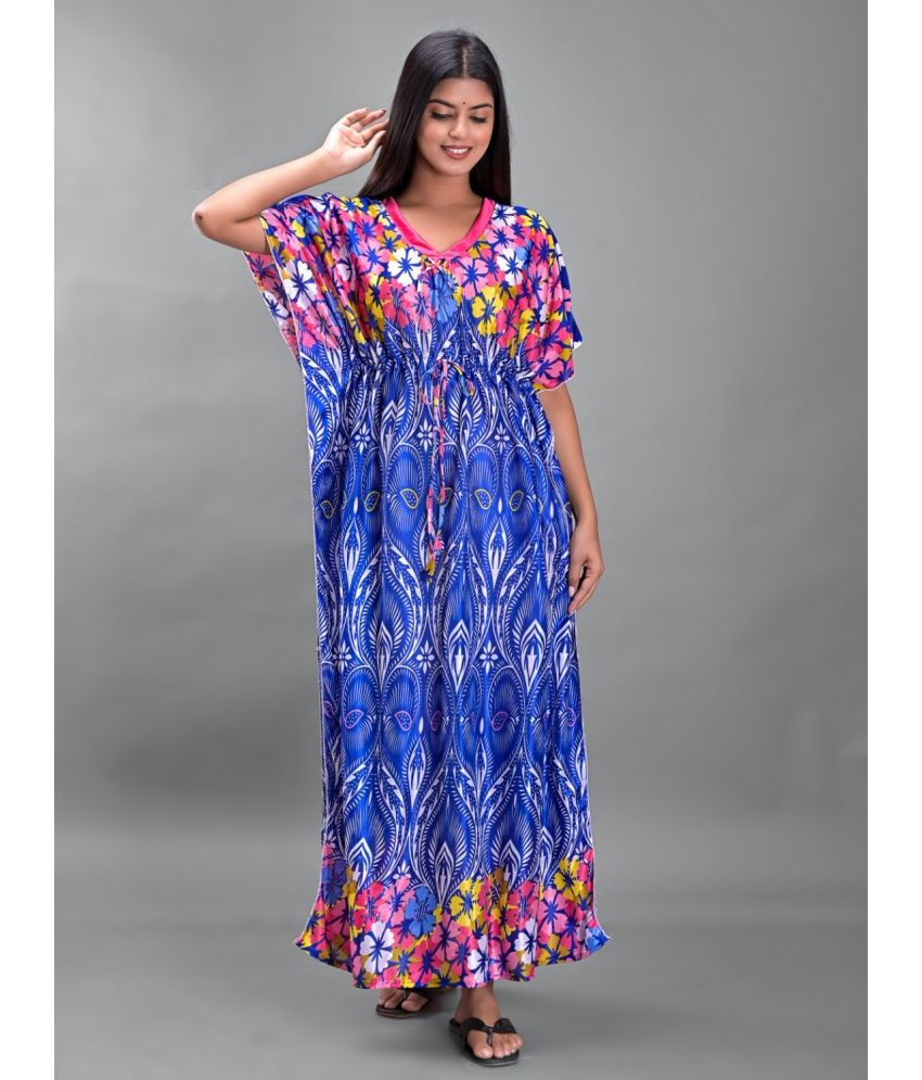     			Apratim - Blue Satin Women's Nightwear Kaftan Night Dress ( Pack of 1 )