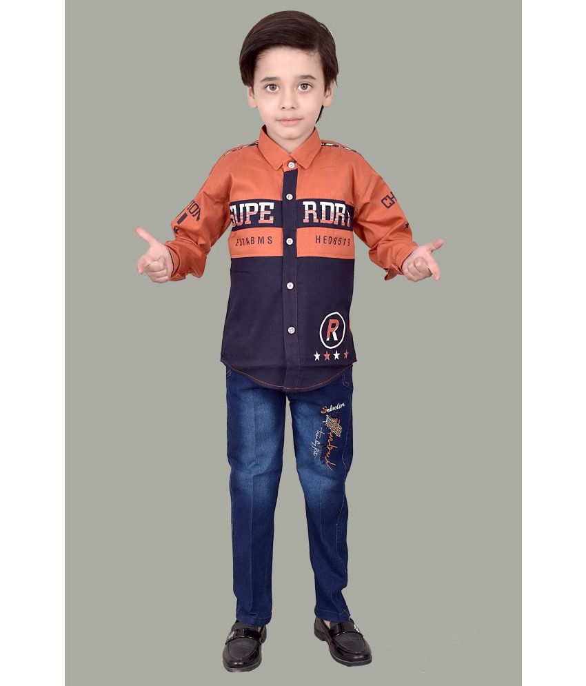     			Arshia Fashions - Rust Cotton Blend Boys Shirt & Jeans ( Pack of 1 )