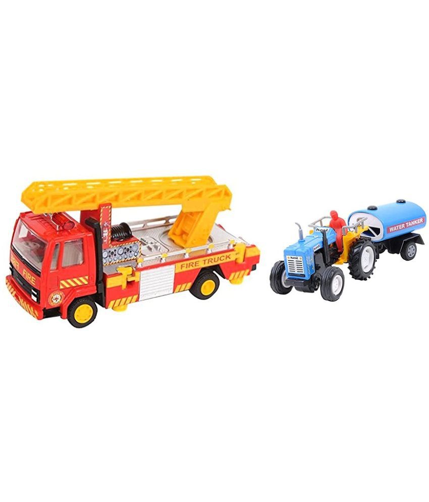     			Centy Toys Fire Ladder Truck, Yellow & Pull Back Tractor with Tanker (Plastic)