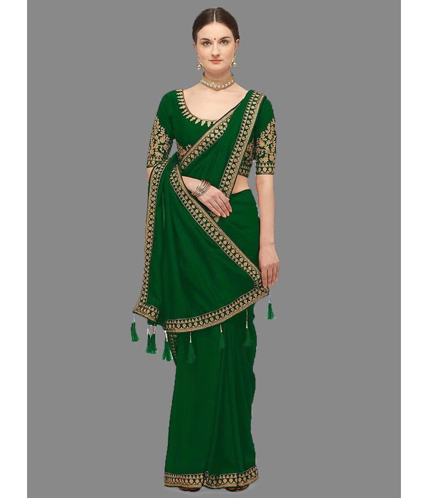     			Kenofy Sarees - Green Silk Saree With Blouse Piece ( Pack of 1 )