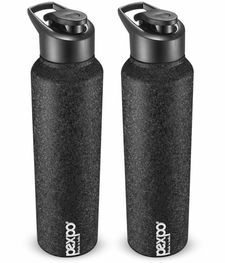     			PEXPO 1000 ml Stainless Steel Sports Water Bottle (Set of 2, Black, Chromo)