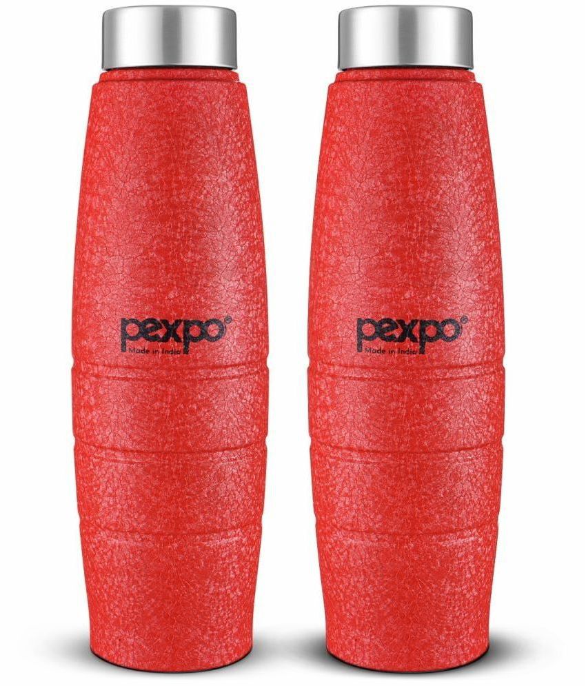     			PEXPO 1000 ml Stainless Steel Fridge Water Bottle (Set of 2, Red, Duro)