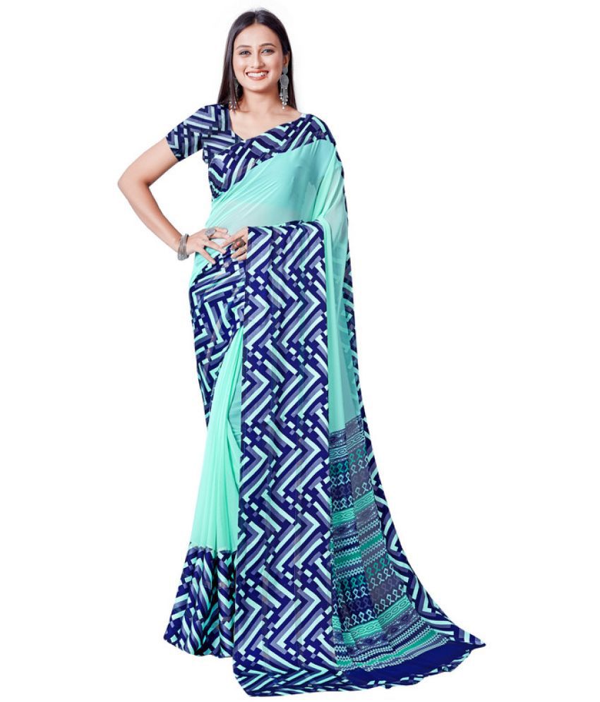     			Sitanjali - SkyBlue Georgette Saree With Blouse Piece ( Pack of 1 )
