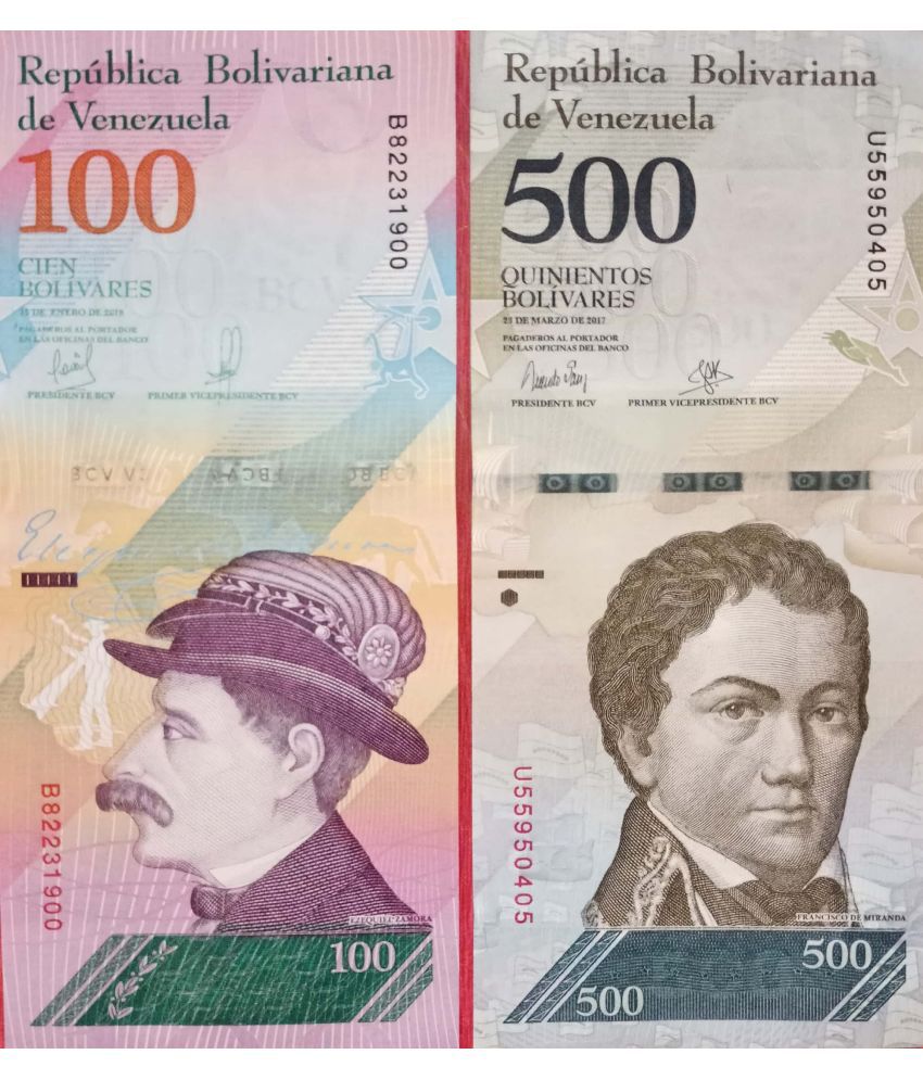     			Hop n Shop - Venezuela 100 & 500 Bolivares Gem UNC 2 Paper currency & Bank notes