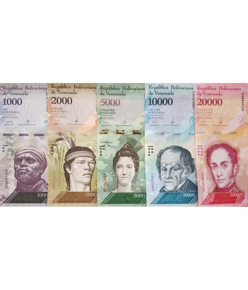     			Hop n Shop - Venezuela Set of 5 Different Bolivares 5 Paper currency & Bank notes