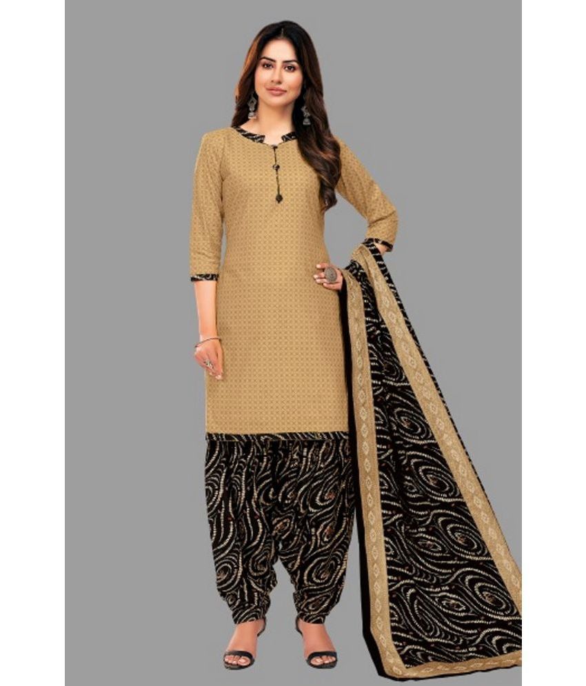     			shree jeenmata collection - Brown Straight Cotton Women's Stitched Salwar Suit ( Pack of 1 )