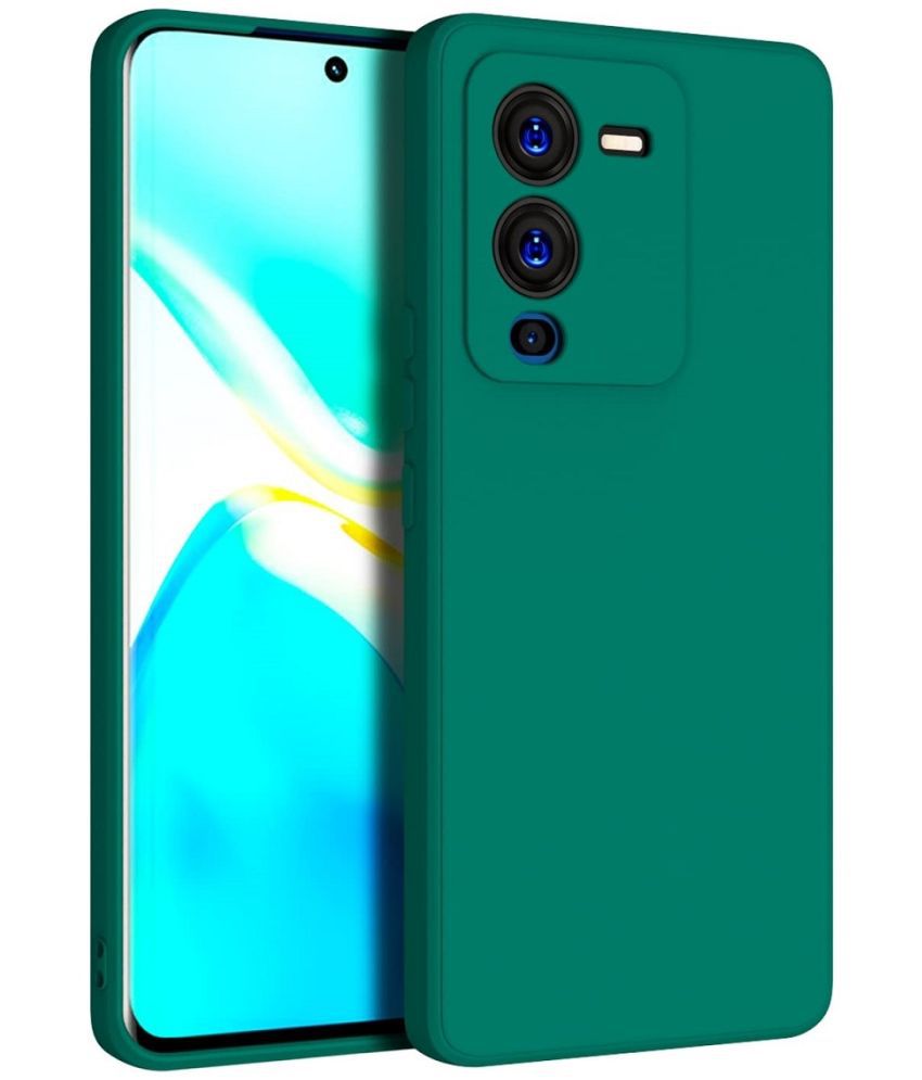     			Case Vault Covers - Green Silicon Plain Cases Compatible For Vivo v25 pro ( Pack of 1 )