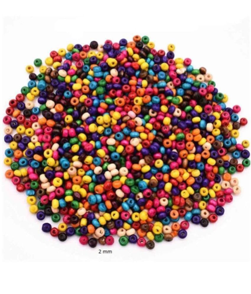PRANSUNITA - Wood 900 pcs Wooden Multicolored Beads 2 mm Used for Beading ( Pack of 1 )